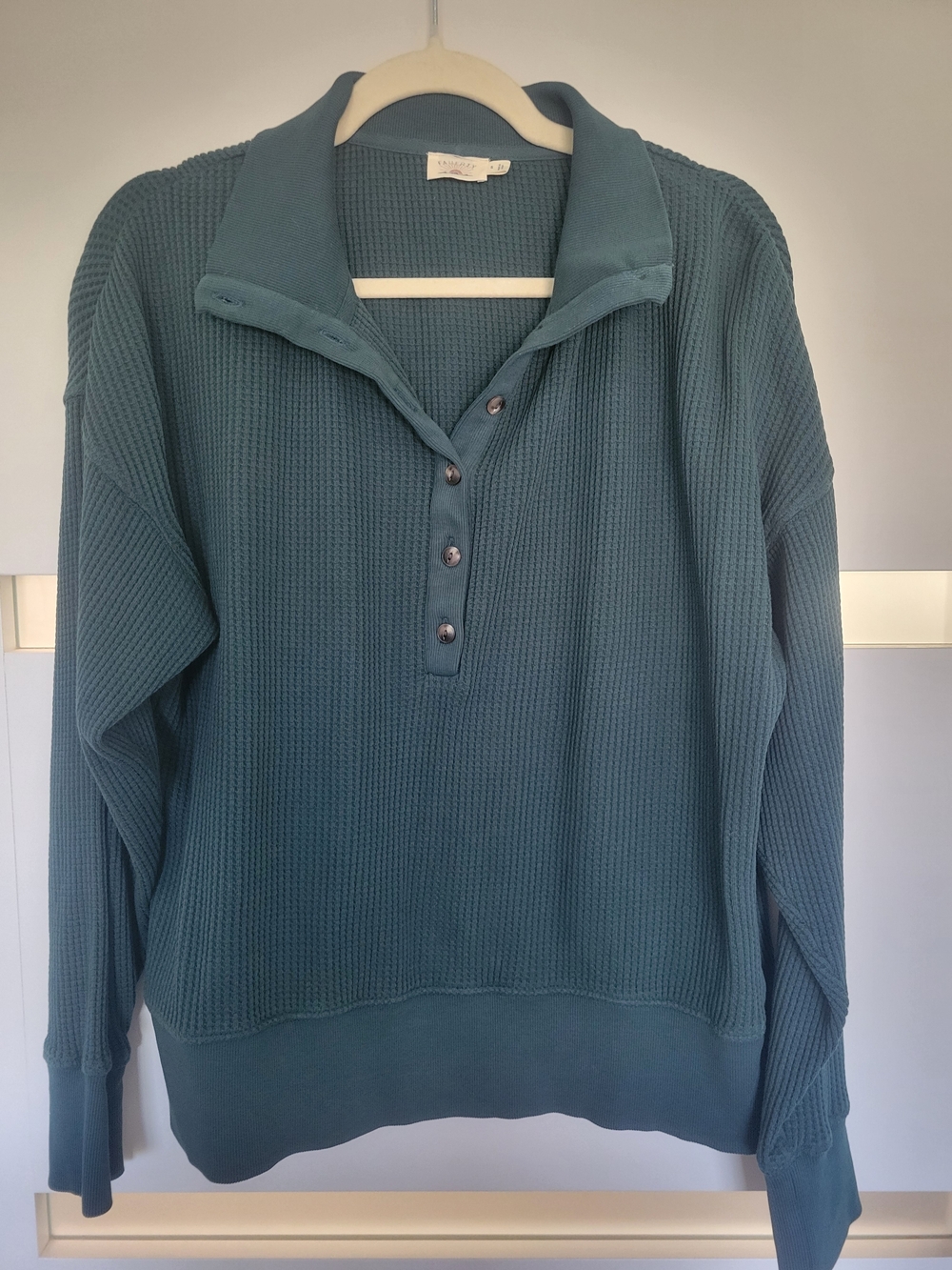 Faherty Après Waffle Knit Henley Top Small Teal